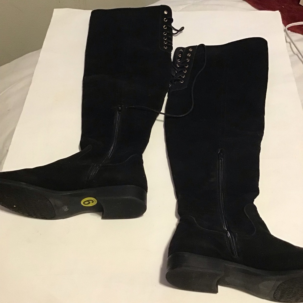 XOXO Black Trishh Over the Knee Boots Tie and Zipper sz 9M